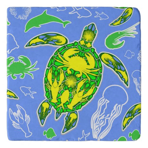 Sea Turtle Coral Reef Marine Life Symbol  Trivet