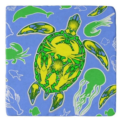 Sea Turtle Coral Reef Marine Life Symbol  Trivet