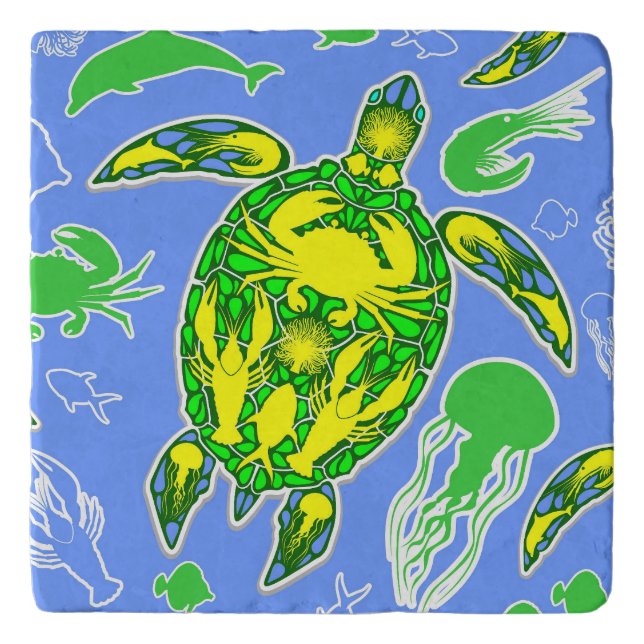 Sea Turtle Coral Reef Marine Life Symbol  Trivet (Front)