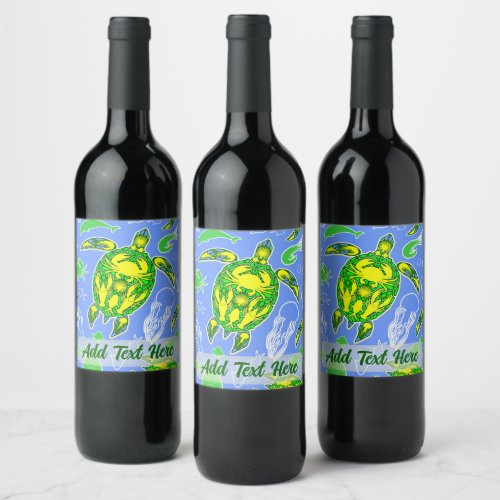 Sea Turtle Coral Reef Marine Life Symbol  Wine Label