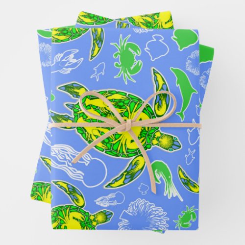 Sea Turtle Coral Reef Marine Life Symbol  Wrapping Paper Sheets