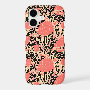 Sea Turtle Coral Reef on Black Patterned iPhone 17 Case
