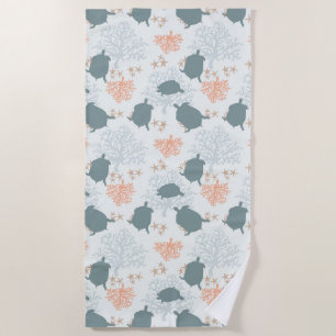 Sea turtle Coral Reef Pattern Beach Towel