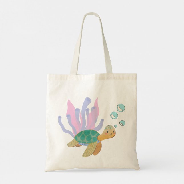 Sea Turtle & Coral Reef Tote Bag – Ocean-Inspired  (Back)