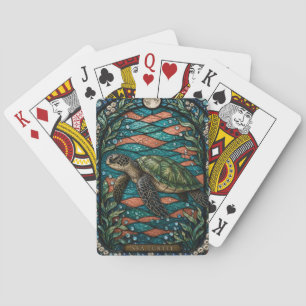 Sea Turtle Coral Shallows Illumina Stained Glass Poker Cards