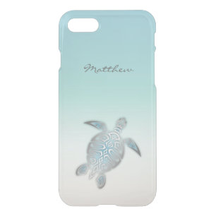 Sea Turtle Costal Silver Clear Modern Monogram  iPhone SE/8/7 Case