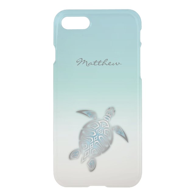 Sea Turtle Costal Silver Clear Modern Monogram  Uncommon iPhone Case (Back)