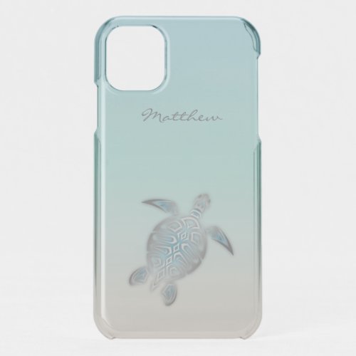 Sea Turtle Costal Silver Clear Monogram Uncommon i iPhone 11 Case