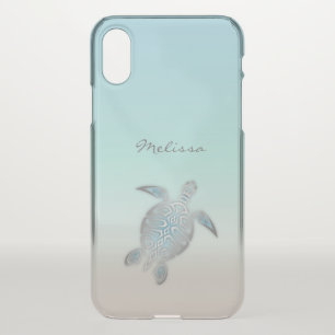 Sea Turtle Costal Silver Clear Monogram iPhone X Case