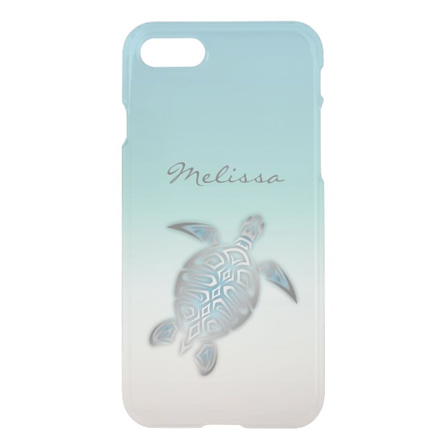 Sea Turtle Costal Silver Clear Monogram Uncommon iPhone Case (Back)