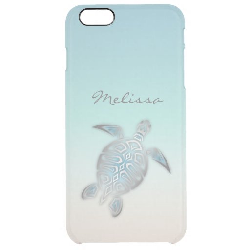 Sea Turtle Costal Silver Clear Monogram Clear iPhone 6 Plus Case