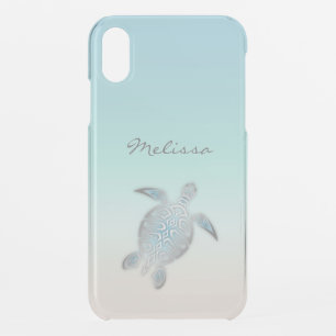 Sea Turtle Costal Silver Clear Monogram iPhone XR Case