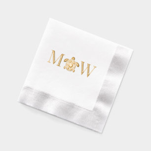 Sea Turtle Couple Wedding 2 Initial Monogram Foil Napkins