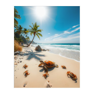 Sea Turtle & Crabs on Tropical Beach – Serene Ocea Acrylic Print