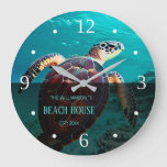 Sea Turtle Custom Beach House Large Clock at Zazzle