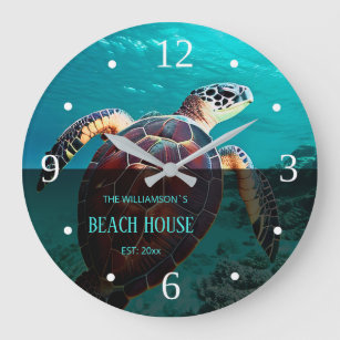 Sea Turtle Custom Beach House Large Clock