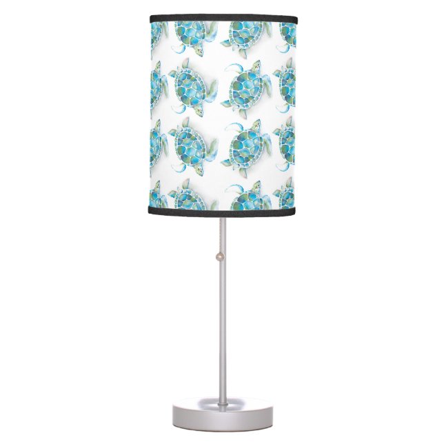 Sea Turtle Cute Watercolor Pattern Table Lamp (Front)