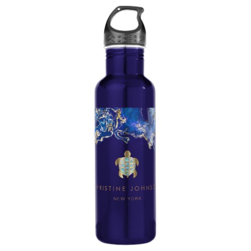 sea turtle design business card stainless steel water bottle