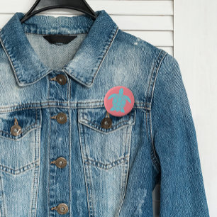 Sea Turtle Design in Ocean Seafoam Green Blue Button