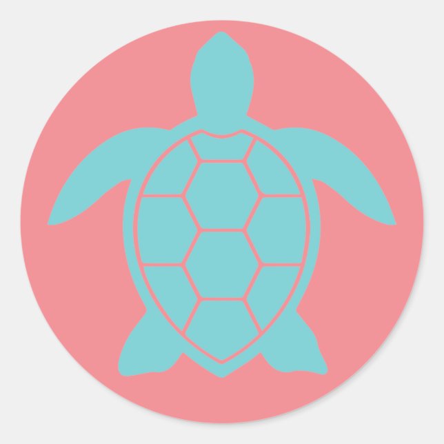 Sea Turtle Design in Ocean Seafoam Green Blue  Classic Round Sticker (Front)
