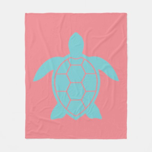 Sea Turtle Design in Ocean Seafoam Green Blue Fleece Blanket