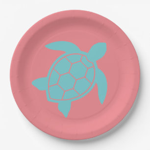 Sea Turtle Design in Ocean Seafoam Green Blue Paper Plates