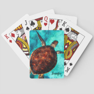 Sea Turtle Design Personalized Playing Cards