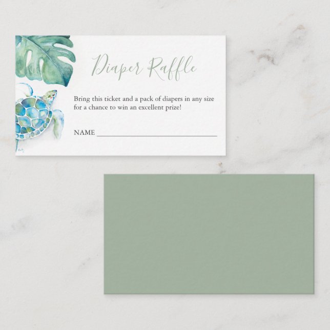 Sea Turtle Diaper Raffle Invitation Enclosure Card (Front/Back)