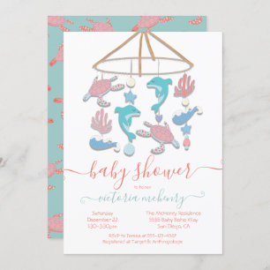 Sea Turtle Dolphin Mobile Baby Shower Invitation