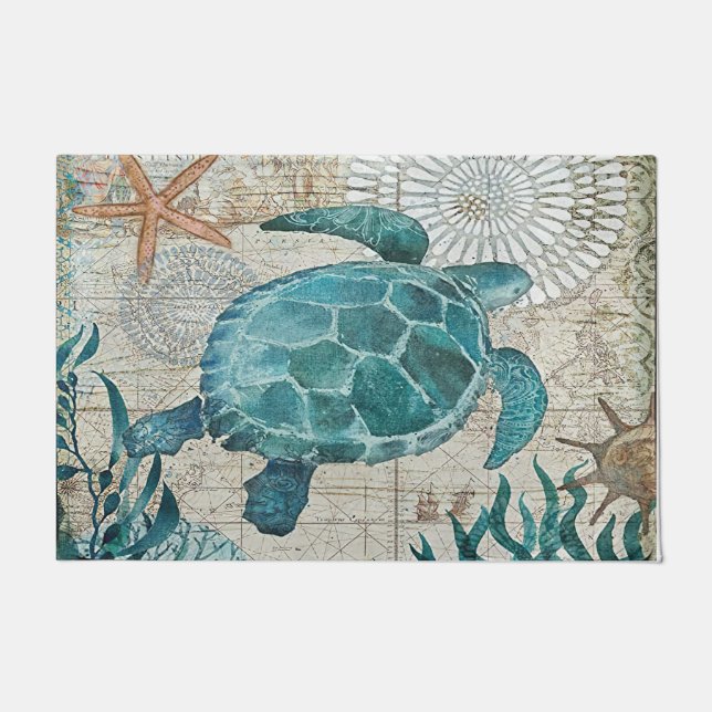 Sea Turtle doormat, Coastal doormat, Beach House Doormat (Front)