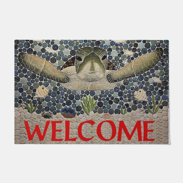 Sea Turtle Doormat, Turtle Welcome Mat (Front)