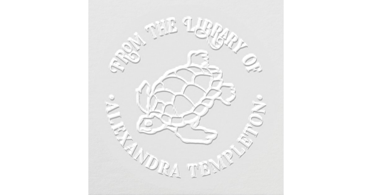 Sea Turtle Drawing Beach Ocean Round Library Book Embosser Zazzle