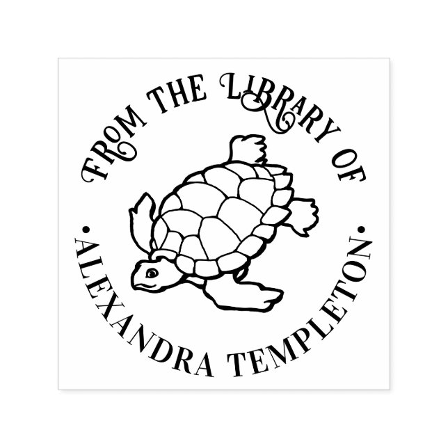 Sea Turtle Drawing Beach Ocean Round Library Book Self-inking Stamp (Design)