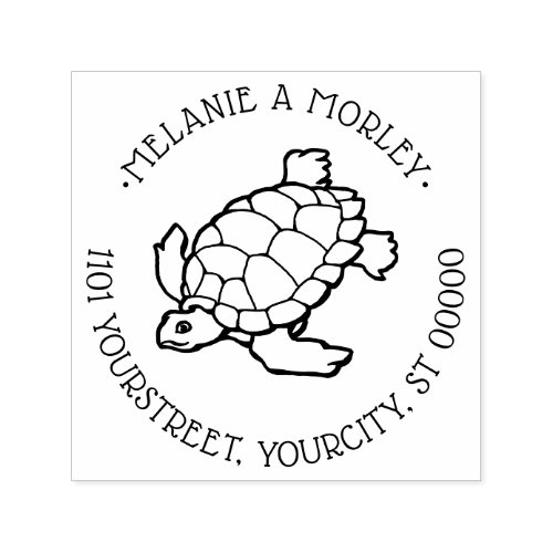 Sea Turtle Drawing Beach Ocean Round Name Address Self_inking Stamp