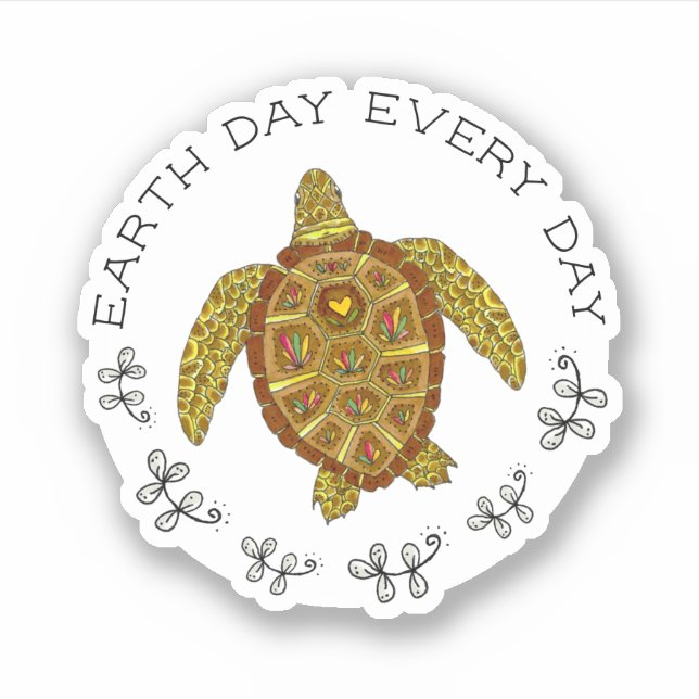 Sea Turtle Earth Day Every Day Cute Sticker (Front)