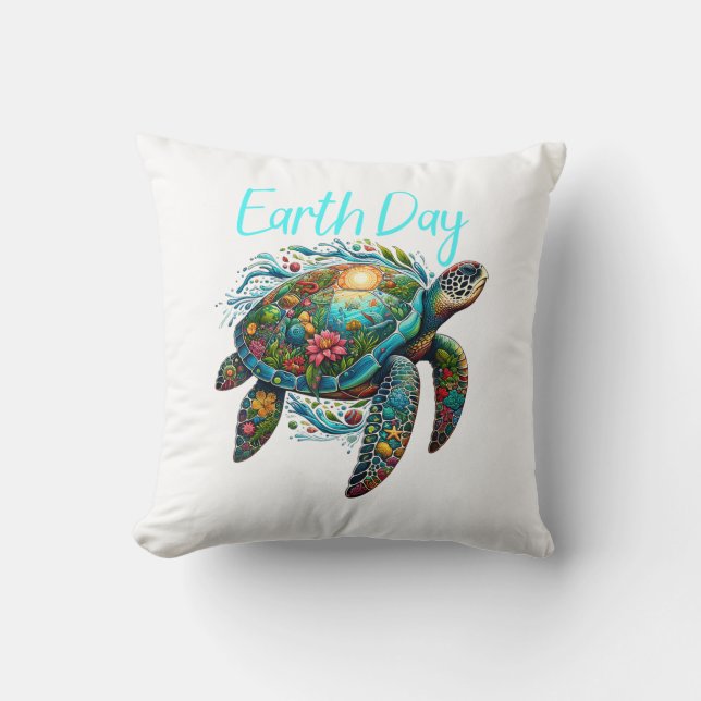 Sea Turtle Earth Day Throw Pillow (Front)