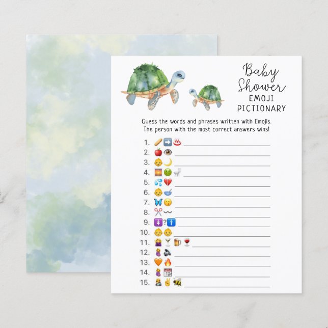 Sea Turtle - Emoji picture game baby shower (Front/Back)