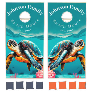 Sea Turtle Family Beach House Year Established Cornhole Set