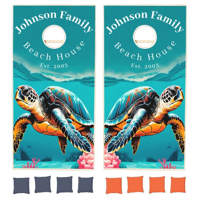 Sea Turtle Family Beach House Year Established  Cornhole Set (Set)