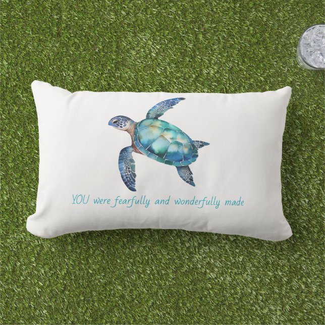 Sea Turtle Fearfully & Wonderfully Made Outdoor Lumbar Pillow (Grass)