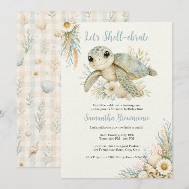 Sea Turtle First Birthday Invitation