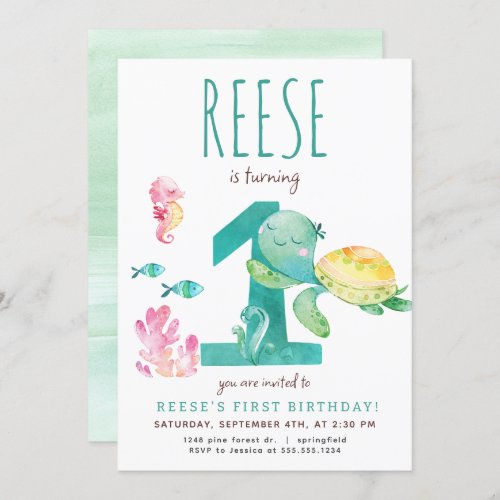 Sea Turtle First Birthday Invitation