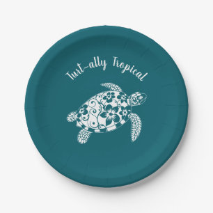 Sea Turtle-Fisherman Core-Hawaiian-Teal Paper Plates