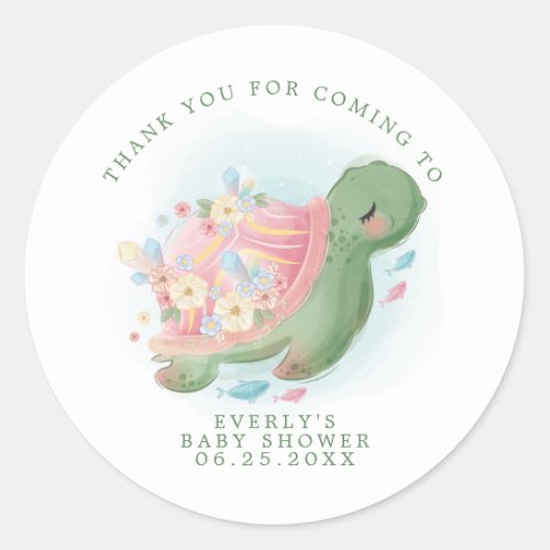 Sea Turtle Floral Baby Shower Thank You Classic Round Sticker