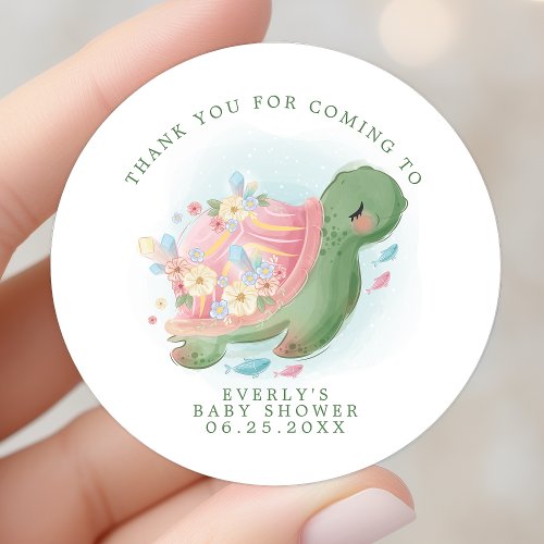 Sea Turtle Floral Baby Shower Thank You Classic Round Sticker