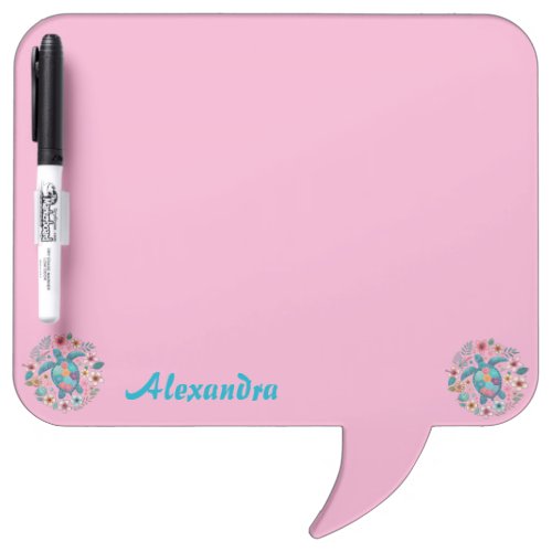 Sea Turtle Floral Boho School Office Name Dry Erase Board