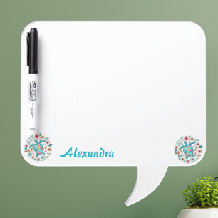 Sea Turtle Floral Boho School Office Name Dry Erase Board