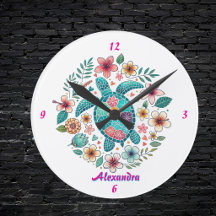 Sea Turtle Floral Boho School Office Name Round