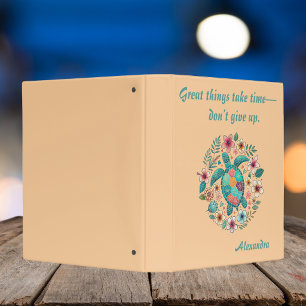 Sea Turtle Floral Boho School Office with Name 3 Ring Binder