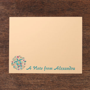 Sea Turtle Floral Boho School Office with Name Notepad